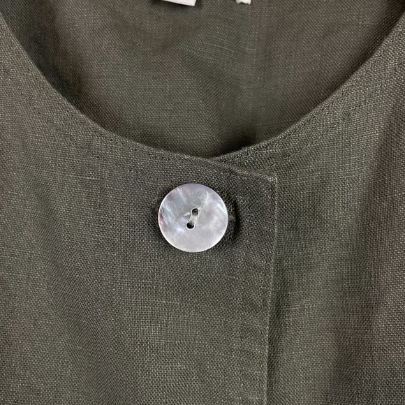 GETT Jacket Shirt Top 100% Linen Minimalist Lagenlook Olive Green Womens Small - Picture 4 of 7